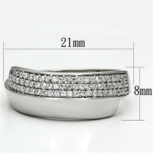 TS089 - Rhodium 925 Sterling Silver Ring with AAA Grade CZ  in Clear