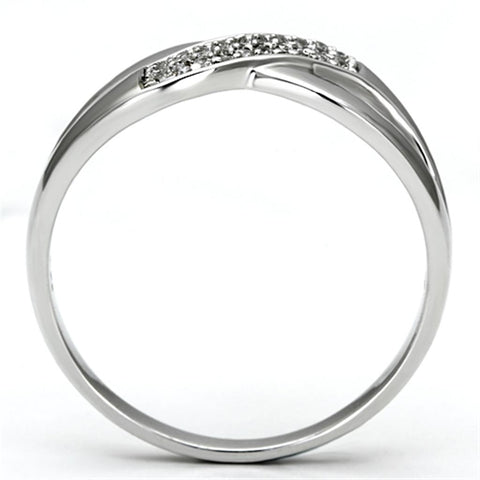 TS090 - Rhodium 925 Sterling Silver Ring with AAA Grade CZ  in Clear