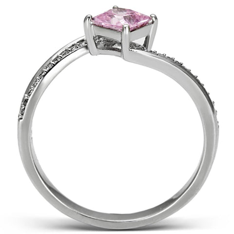 TS100 - Rhodium 925 Sterling Silver Ring with AAA Grade CZ  in Rose