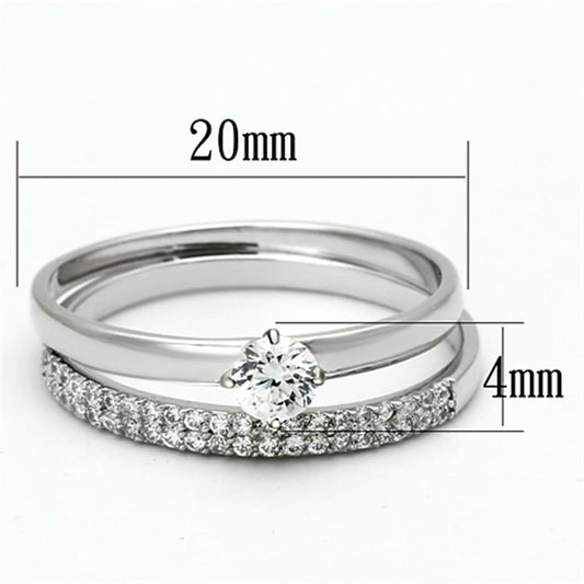 TS110 - Rhodium 925 Sterling Silver Ring with AAA Grade CZ  in Clear