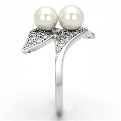 TS124 - Rhodium 925 Sterling Silver Ring with Synthetic Pearl in Citrine Yellow