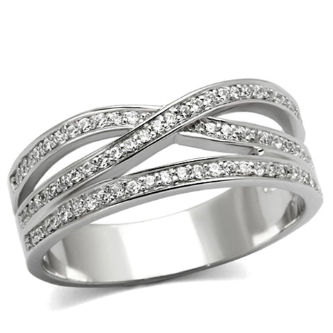 TS131 - Rhodium 925 Sterling Silver Ring with AAA Grade CZ  in Clear