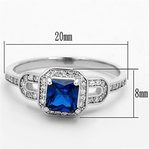 TS138 - Rhodium 925 Sterling Silver Ring with Synthetic Spinel in London Blue