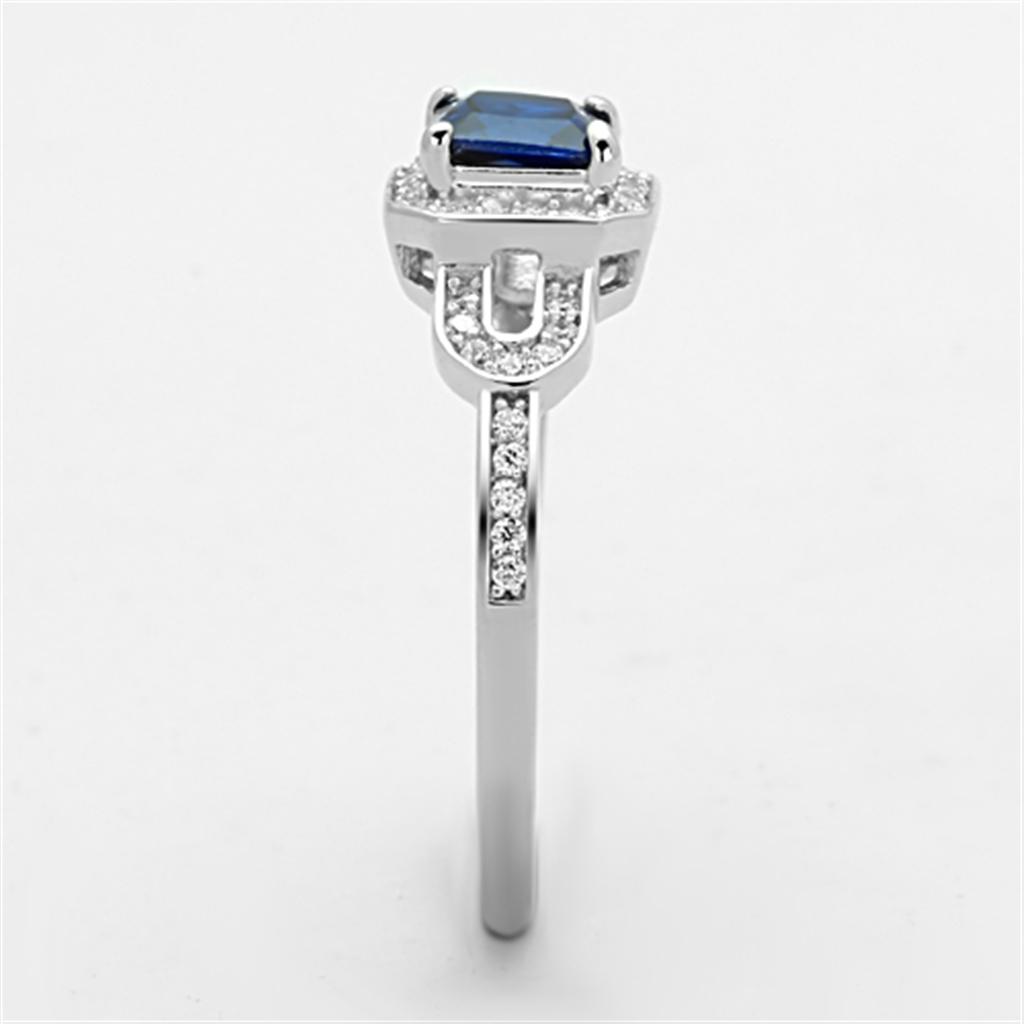 TS138 - Rhodium 925 Sterling Silver Ring with Synthetic Spinel in London Blue