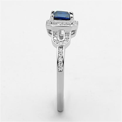 TS138 - Rhodium 925 Sterling Silver Ring with Synthetic Spinel in London Blue