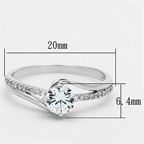 TS141 - Rhodium 925 Sterling Silver Ring with AAA Grade CZ  in Clear