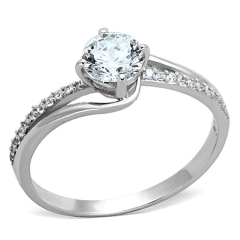 TS141 - Rhodium 925 Sterling Silver Ring with AAA Grade CZ  in Clear