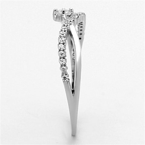 TS144 - Rhodium 925 Sterling Silver Ring with AAA Grade CZ  in Clear