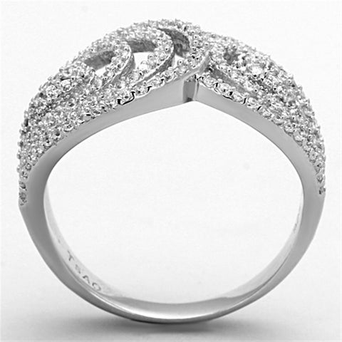 TS147 - Rhodium 925 Sterling Silver Ring with AAA Grade CZ  in Clear