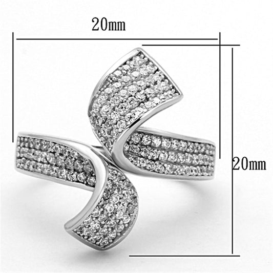 TS150 - Rhodium 925 Sterling Silver Ring with AAA Grade CZ  in Clear