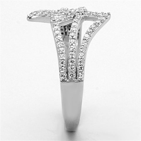 TS152 - Rhodium 925 Sterling Silver Ring with AAA Grade CZ  in Clear