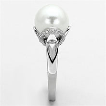 TS154 - Rhodium 925 Sterling Silver Ring with Synthetic Pearl in White