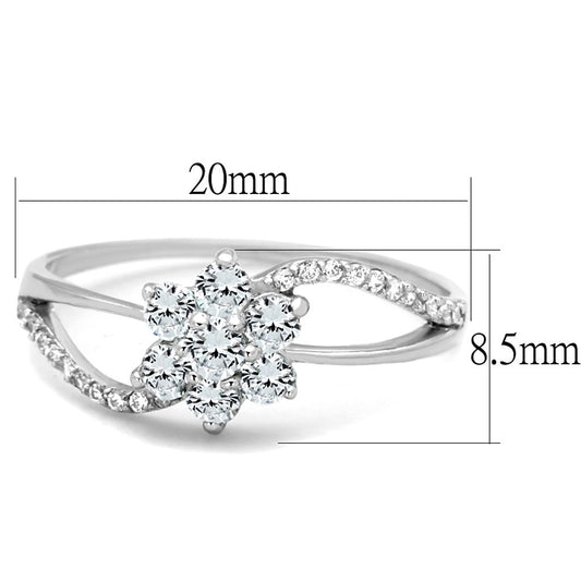 TS182 - Rhodium 925 Sterling Silver Ring with AAA Grade CZ  in Clear