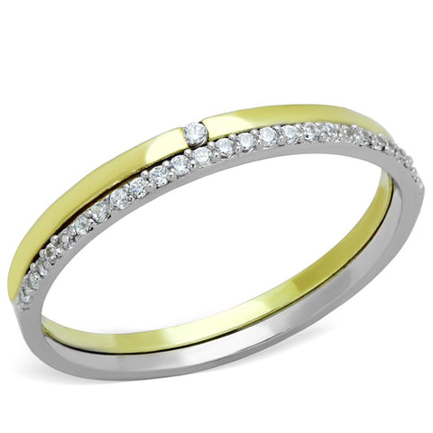 TS207 - Gold+Rhodium 925 Sterling Silver Ring with AAA Grade CZ  in Clear