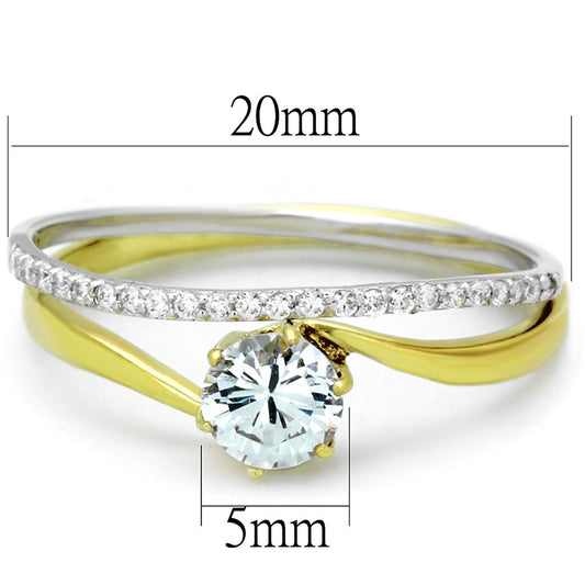 TS209 - Gold+Rhodium 925 Sterling Silver Ring with AAA Grade CZ  in Clear