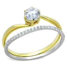 TS209 - Gold+Rhodium 925 Sterling Silver Ring with AAA Grade CZ  in Clear