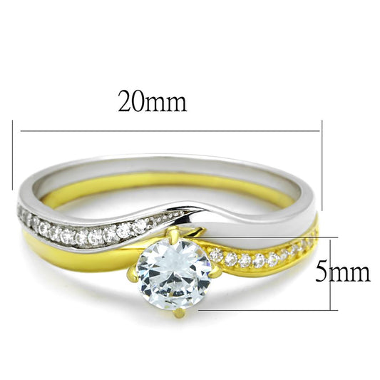 TS210 - Gold+Rhodium 925 Sterling Silver Ring with AAA Grade CZ  in Clear