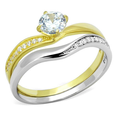 TS210 - Gold+Rhodium 925 Sterling Silver Ring with AAA Grade CZ  in Clear