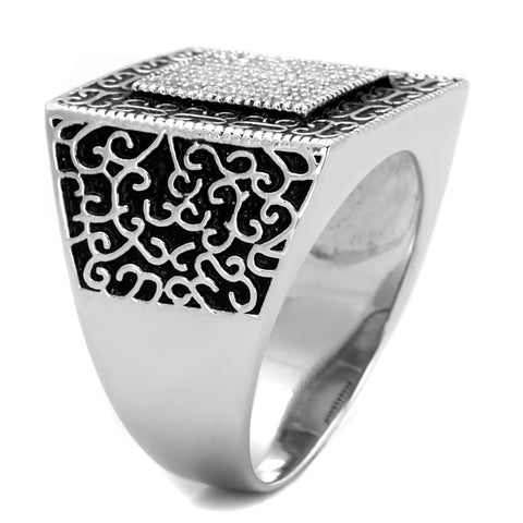 TS221 - Rhodium 925 Sterling Silver Ring with AAA Grade CZ  in Clear