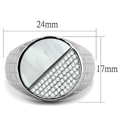 TS233 - Rhodium 925 Sterling Silver Ring with Precious Stone Conch in Aurora Borealis (Rainbow Effect)