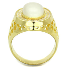 TS244 - Gold 925 Sterling Silver Ring with Synthetic Cat Eye in White