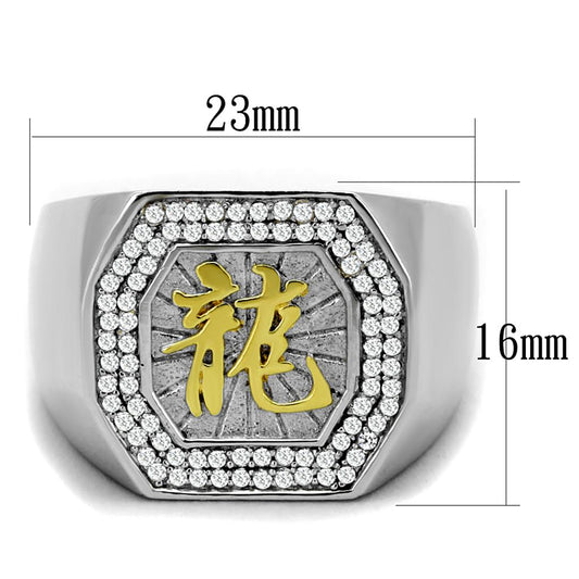 TS246 - Reverse Two-Tone 925 Sterling Silver Ring with AAA Grade CZ  in Clear