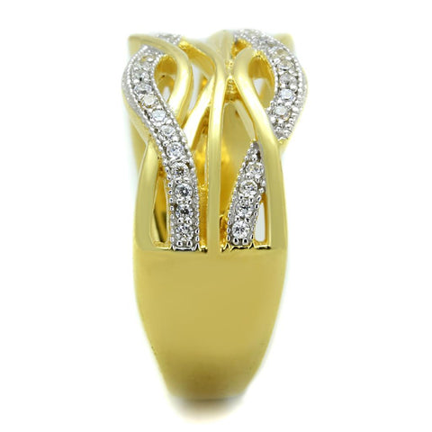 TS253 - Gold+Rhodium 925 Sterling Silver Ring with AAA Grade CZ  in Clear