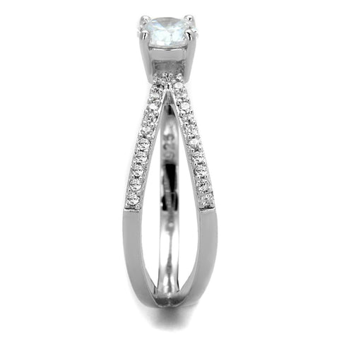 TS261 - Rhodium 925 Sterling Silver Ring with AAA Grade CZ  in Clear