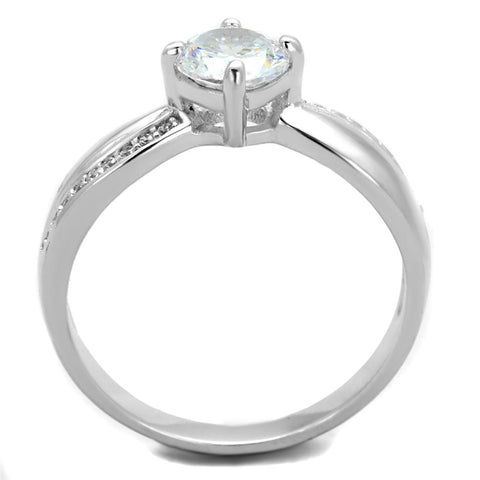 TS264 - Rhodium 925 Sterling Silver Ring with AAA Grade CZ  in Clear