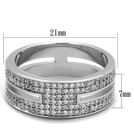 TS273 - Rhodium 925 Sterling Silver Ring with AAA Grade CZ  in Clear