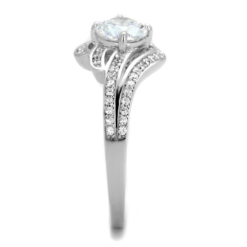 TS303 - Rhodium 925 Sterling Silver Ring with AAA Grade CZ  in Clear