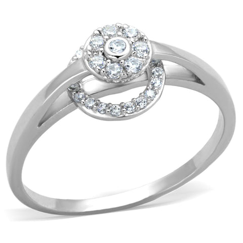 TS310 - Rhodium 925 Sterling Silver Ring with AAA Grade CZ  in Clear