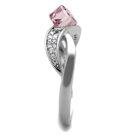 TS313 - Rhodium 925 Sterling Silver Ring with Top Grade Crystal  in Light Rose