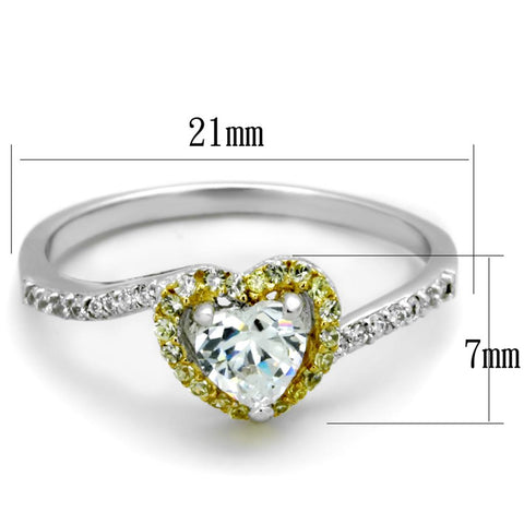 TS339 - Reverse Two-Tone 925 Sterling Silver Ring with AAA Grade CZ  in Clear