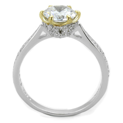 TS340 - Reverse Two-Tone 925 Sterling Silver Ring with AAA Grade CZ  in Clear