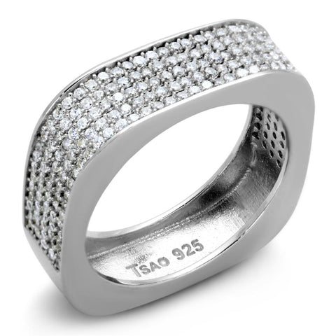 TS346 - Rhodium 925 Sterling Silver Ring with AAA Grade CZ  in Clear