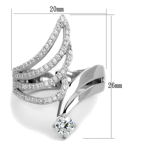 TS356 - Rhodium 925 Sterling Silver Ring with AAA Grade CZ  in Clear