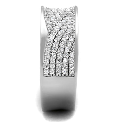 TS376 - Rhodium 925 Sterling Silver Ring with AAA Grade CZ  in Clear