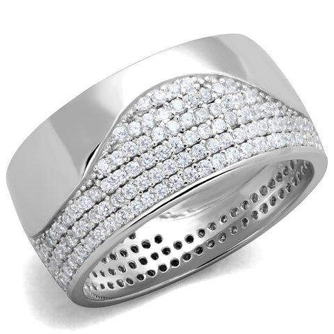 TS378 - Rhodium 925 Sterling Silver Ring with AAA Grade CZ  in Clear