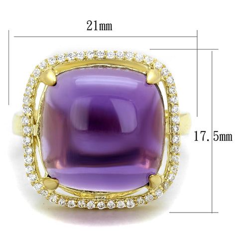 TS392 - Gold 925 Sterling Silver Ring with Synthetic Synthetic Glass in Amethyst