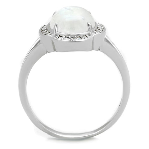 TS393 - Rhodium 925 Sterling Silver Ring with Semi-Precious Moon Stone in Clear