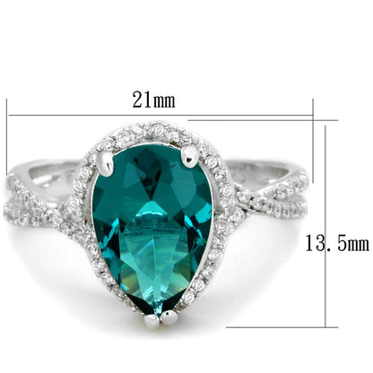 TS394 - Rhodium 925 Sterling Silver Ring with Synthetic Synthetic Glass in Blue Zircon