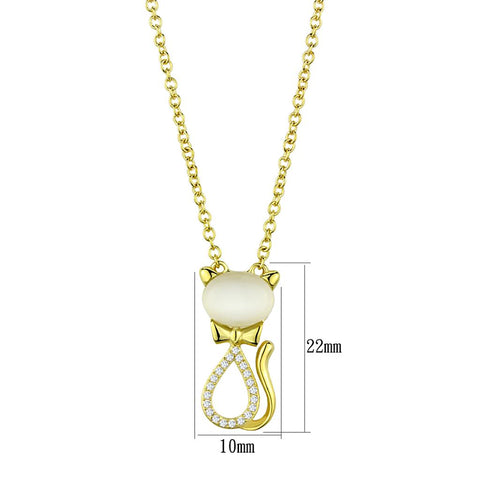 TS409 - Gold 925 Sterling Silver Chain Pendant with Synthetic Cat Eye in White