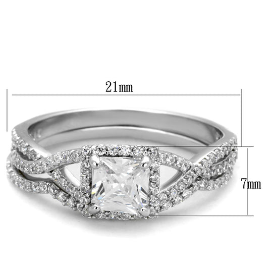 TS420 - Rhodium 925 Sterling Silver Ring with AAA Grade CZ  in Clear
