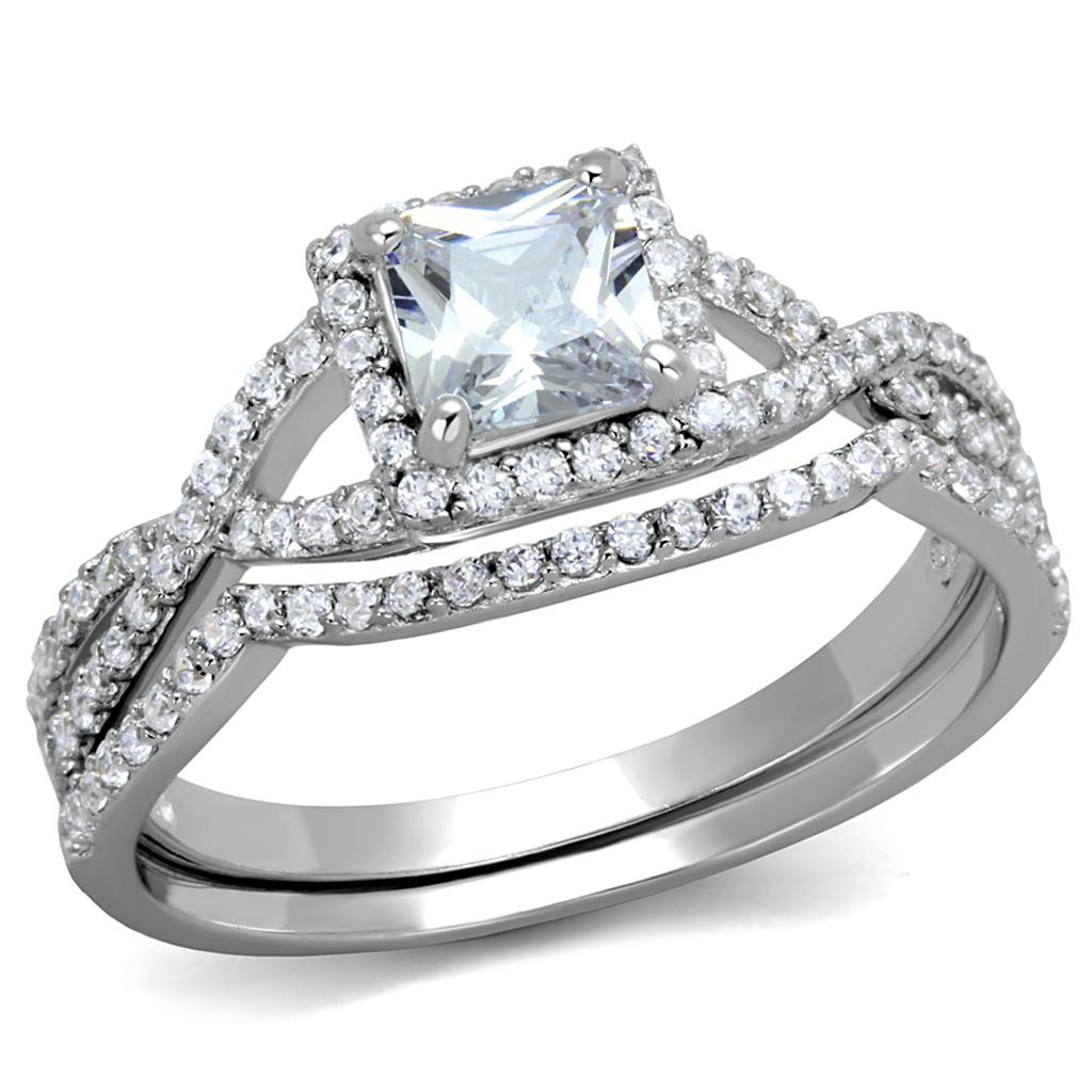 TS420 - Rhodium 925 Sterling Silver Ring with AAA Grade CZ  in Clear