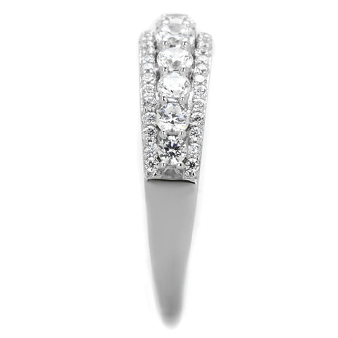 TS429 - Rhodium 925 Sterling Silver Ring with AAA Grade CZ  in Clear