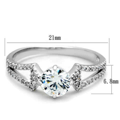 TS430 - Rhodium 925 Sterling Silver Ring with AAA Grade CZ  in Clear