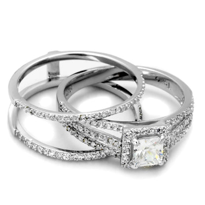 TS455 - Rhodium 925 Sterling Silver Ring with AAA Grade CZ  in Clear