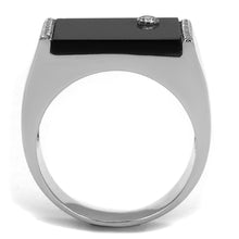 TS459 - Rhodium 925 Sterling Silver Ring with Synthetic Onyx in Jet