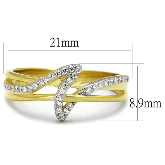 TS461 - Gold+Rhodium 925 Sterling Silver Ring with AAA Grade CZ  in Clear